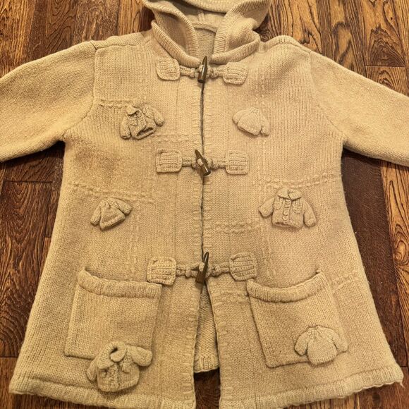 Vintage Hand Knit Toggle Sweater Jacket Hooded Wool Blend 3D Appliques Womens M? - Picture 1 of 16